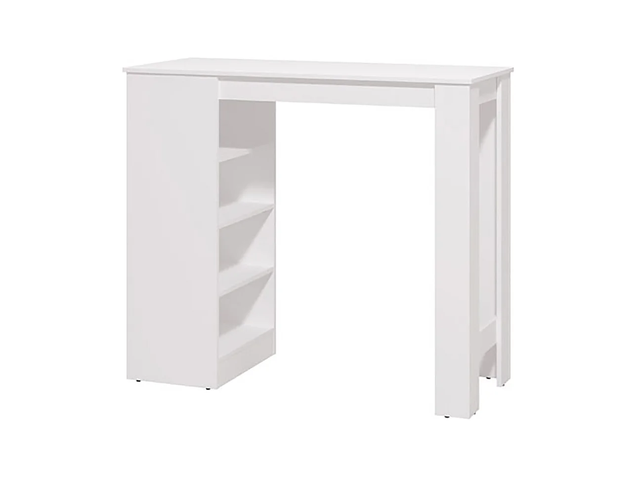 Table haute, table de bar avec rangements couleur blanc - Longueur 120 x profondeur 50 x hauteur 105 cm