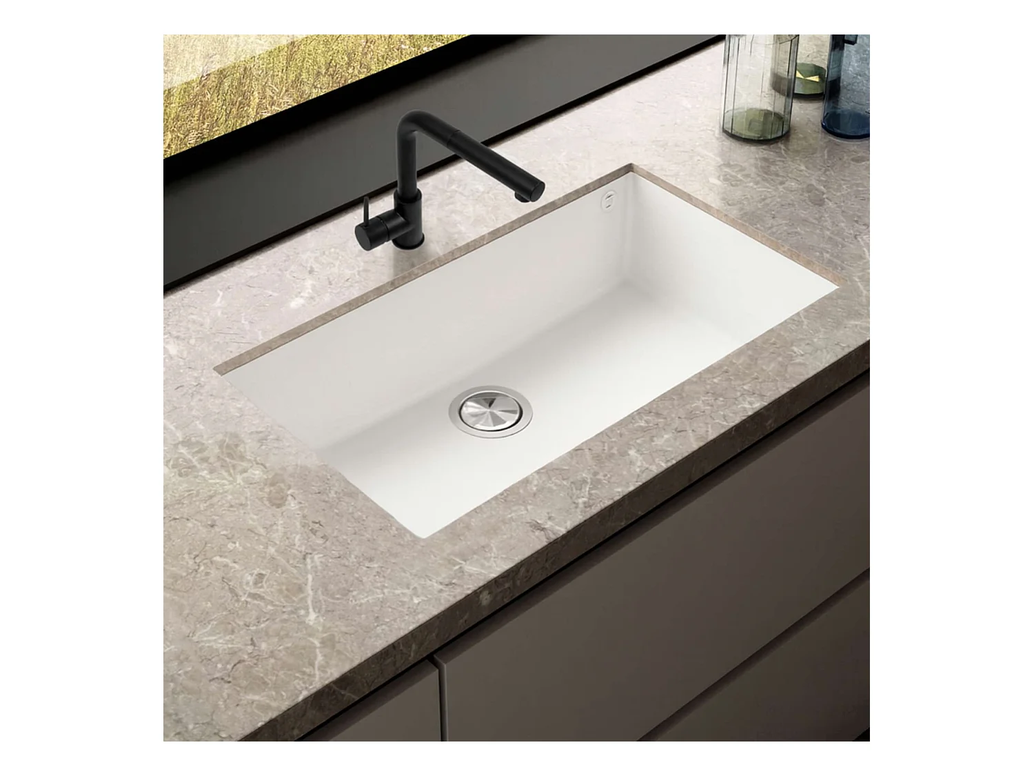 Évier sous-plan 1 Cuve 50x40x20cm R5mm - Quartz Blanc -  Kera BE FRÉCAN