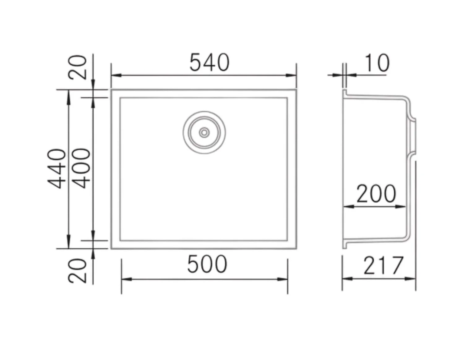Évier sous-plan 1 Cuve 50x40x20cm R5mm - Quartz Blanc -  Kera BE FRÉCAN