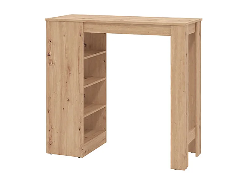 Table haute, table de bar avec rangements couleur chêne artisan - Longueur 120 x profondeur 50 x hauteur 105 cm