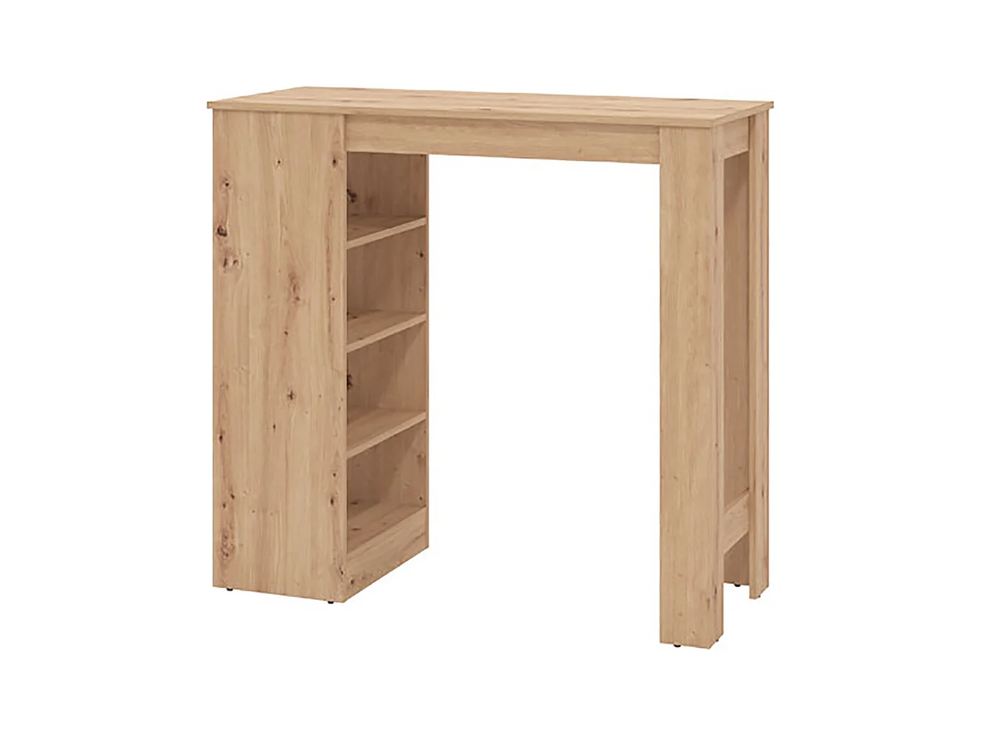 Table haute, table de bar avec rangements couleur chêne artisan - Longueur 120 x profondeur 50 x hauteur 105 cm