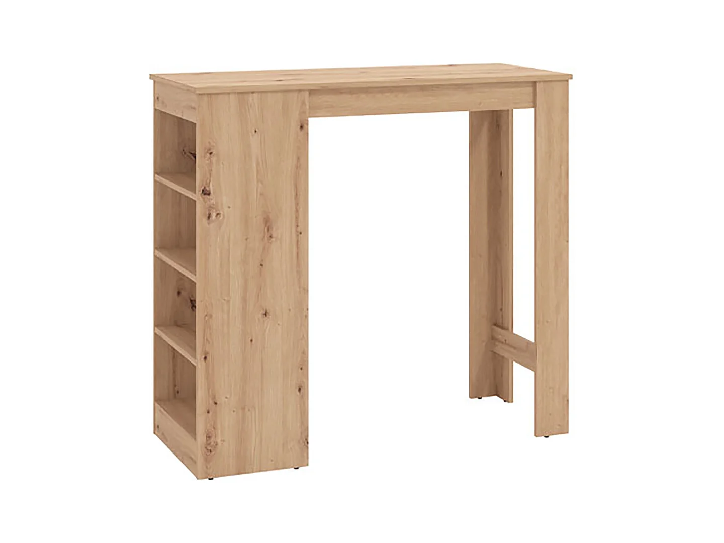 Table haute, table de bar avec rangements couleur chêne artisan - Longueur 120 x profondeur 50 x hauteur 105 cm