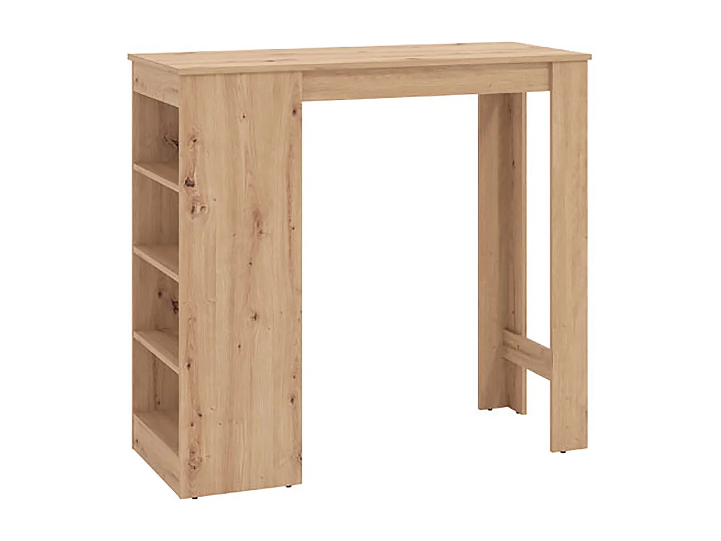 Table haute, table de bar avec rangements couleur chêne artisan - Longueur 120 x profondeur 50 x hauteur 105 cm