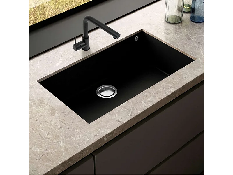 Évier sous-plan 1 Cuve 50x40x20cm R5mm - Quartz Noir Mat -  Kera BE FRÉCAN