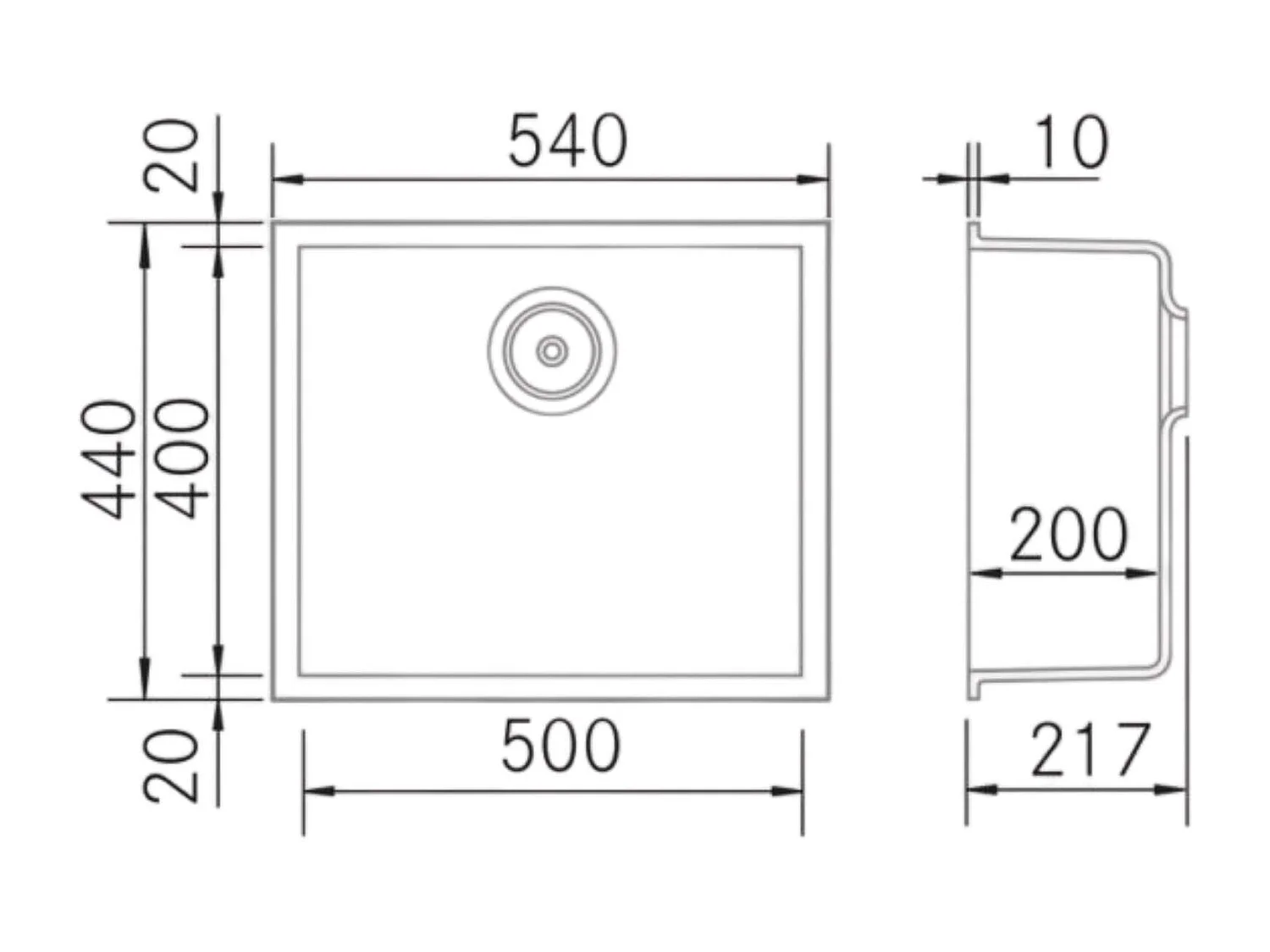 Évier sous-plan 1 Cuve 50x40x20cm R5mm - Quartz Noir Mat -  Kera BE FRÉCAN