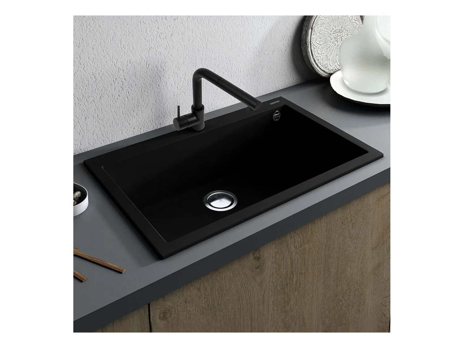 Évier à encastrer 1 Cuve 50x40x20cm - Quartz Noir Mat -  Kera SE FRÉCAN