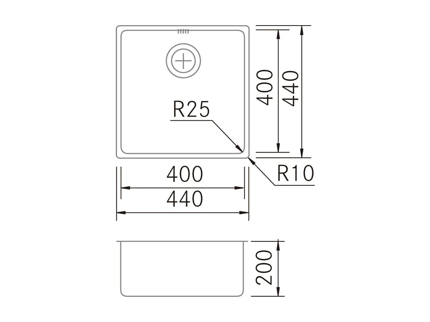 Évier sous-plan 1 Cuve 40x40x20cm R25mm - Acier inox 18/10 -  ZN Top FRÉCAN