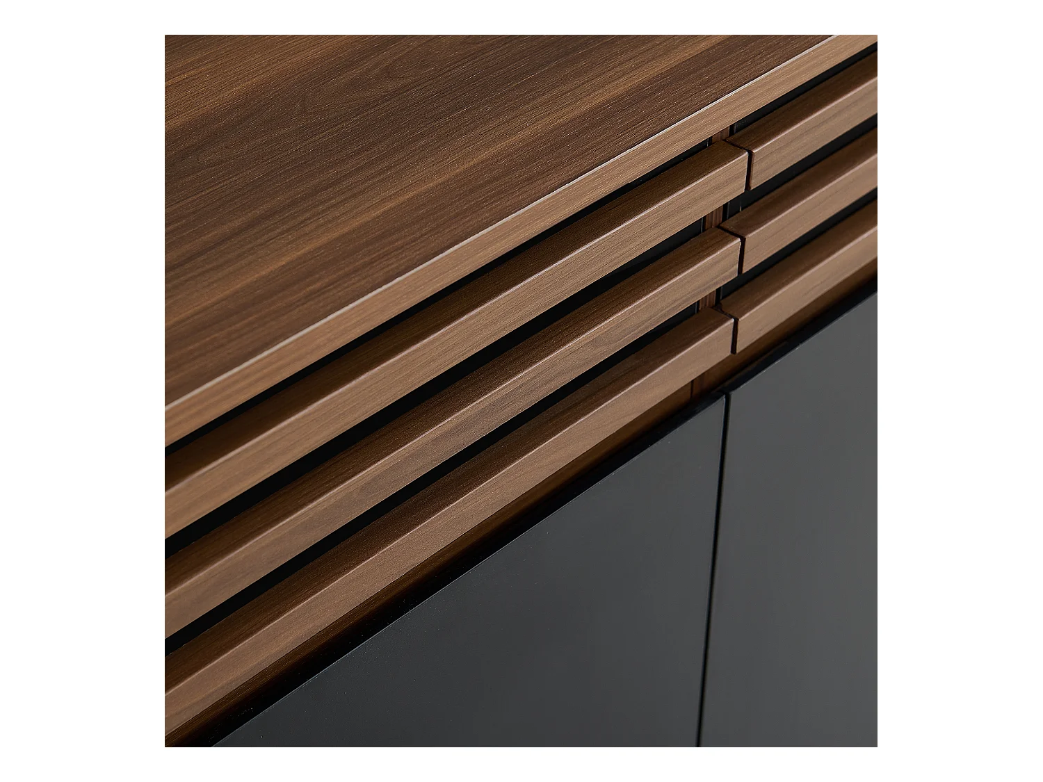 Buffet moderne 150x40x85 cm - 2 tiroirs et 4 portes - aspect bois - MDF - Noir + Marron