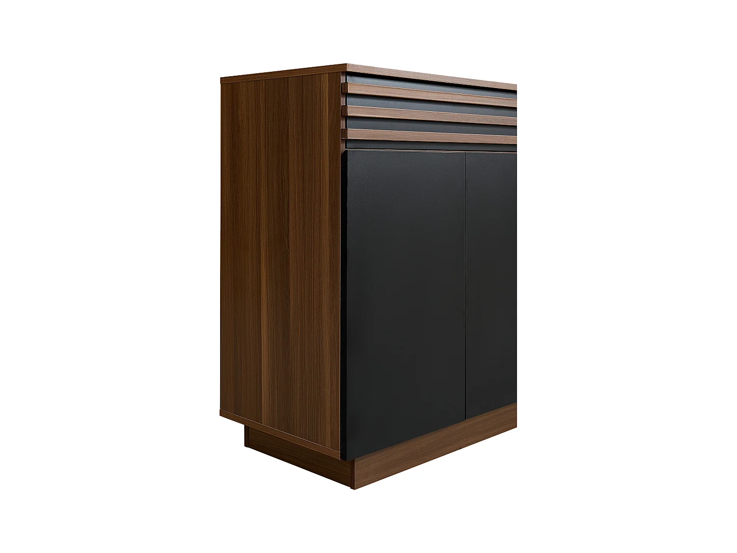 Buffet moderne 150x40x85 cm - 2 tiroirs et 4 portes - aspect bois - MDF - Noir + Marron