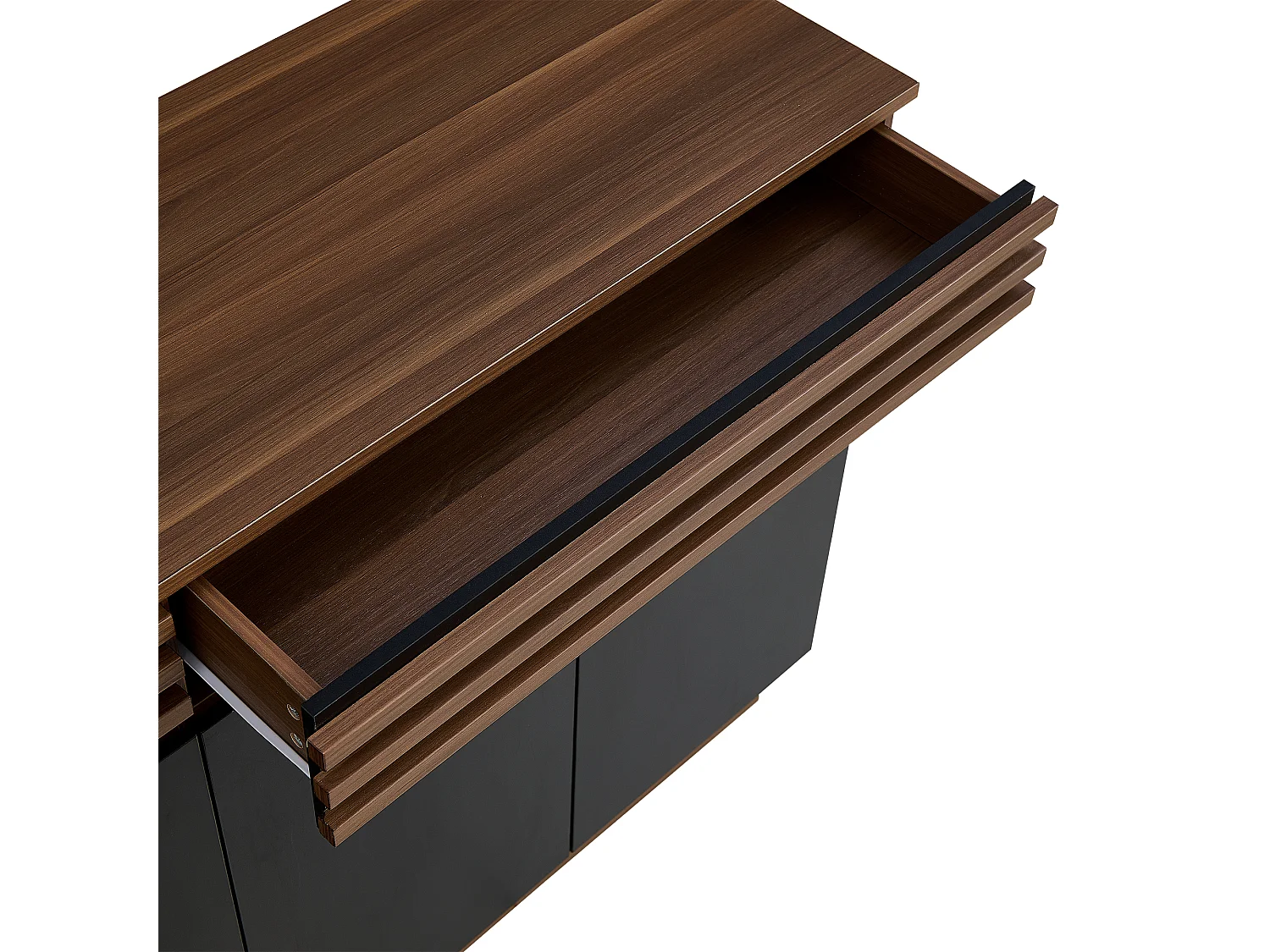 Moderne Anrichte 150x40x85 cm - 2 Schubladen und 4 Türen - Holzoptik - MDF - Schwarz + Braun