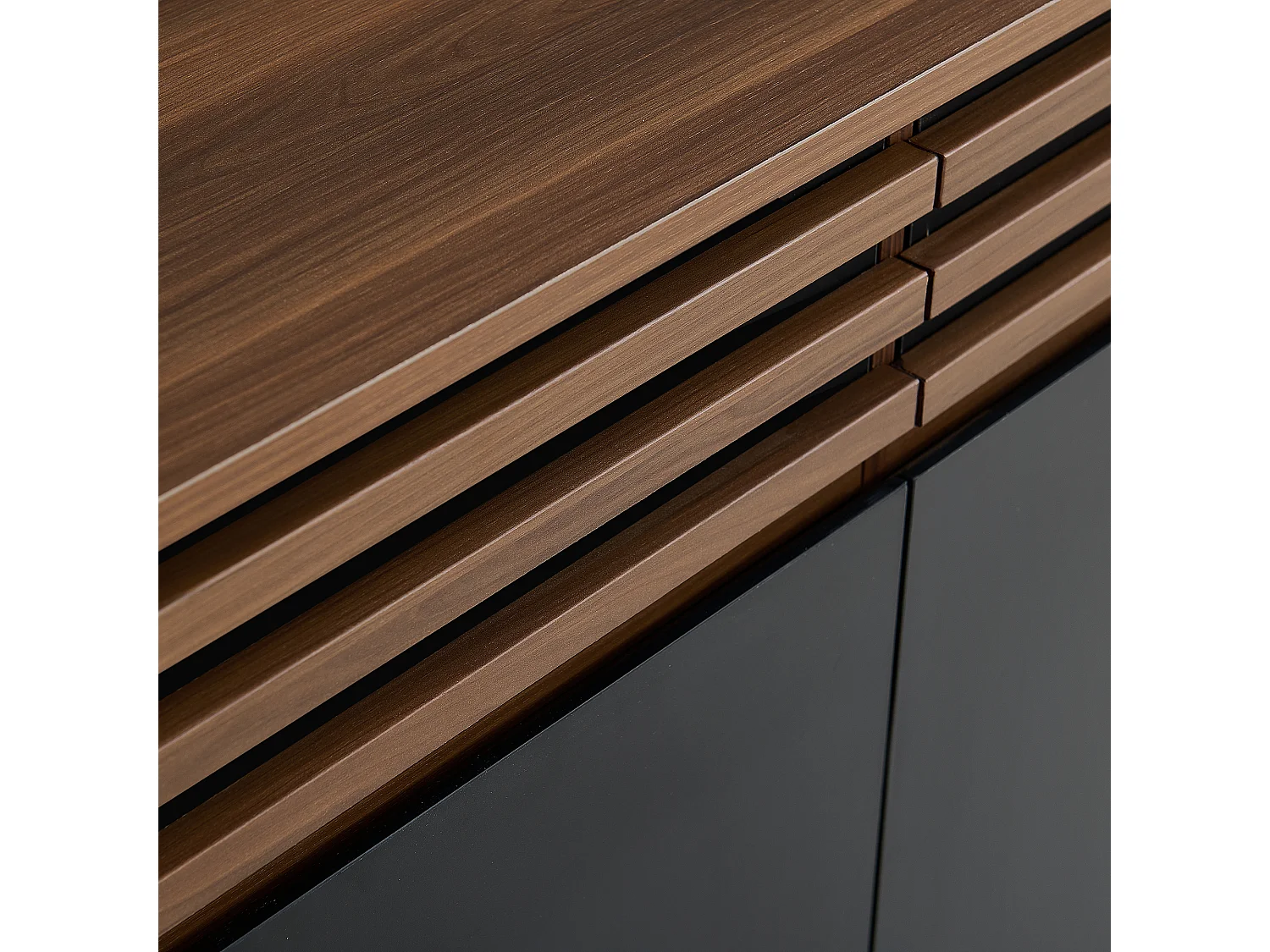 Moderne Anrichte 150x40x85 cm - 2 Schubladen und 4 Türen - Holzoptik - MDF - Schwarz + Braun