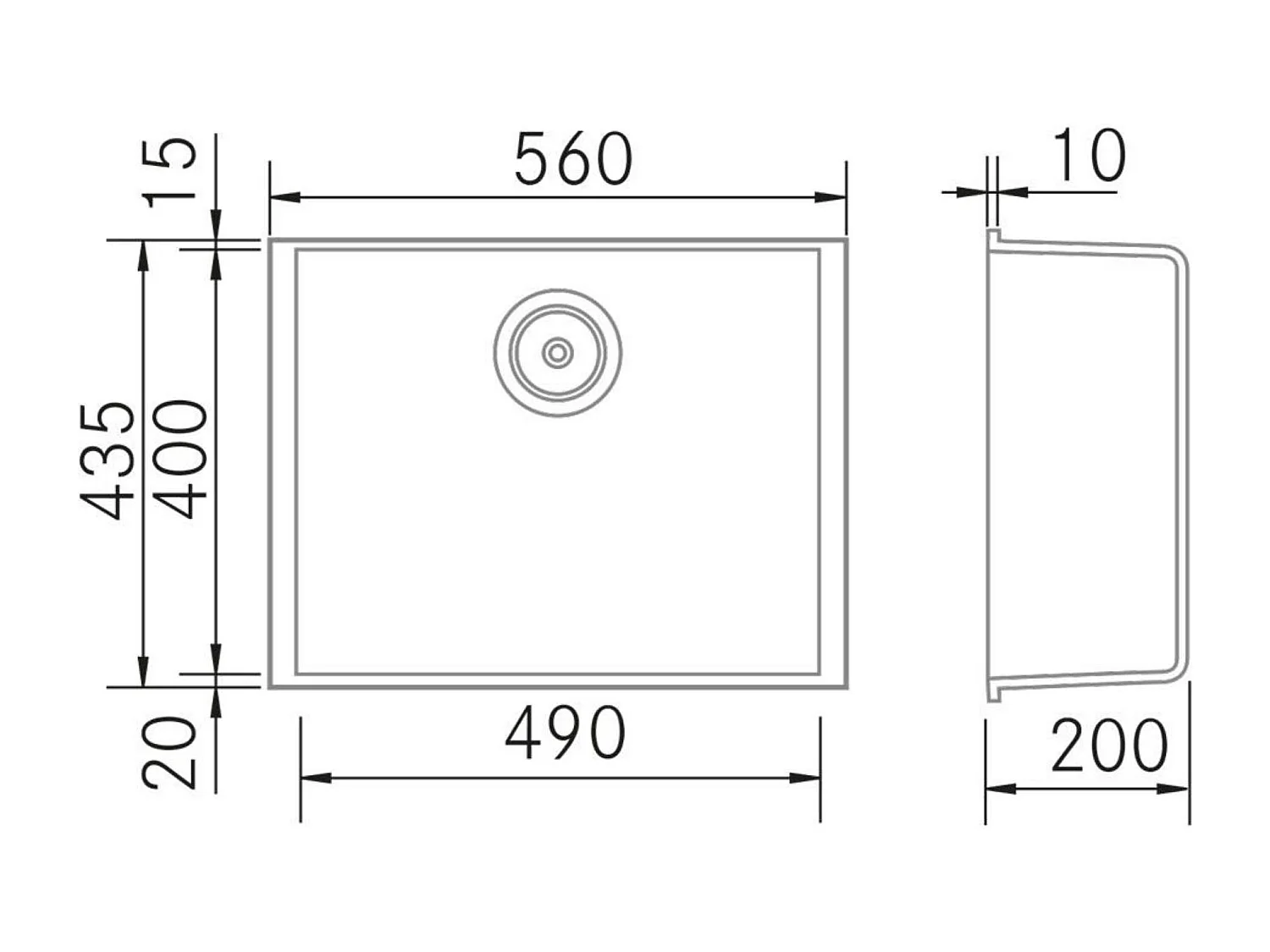 Évier sous-plan 1 Cuve 49x40x20cm R5mm - Quartz Noir Mat -  Quadra BE FRÉCAN