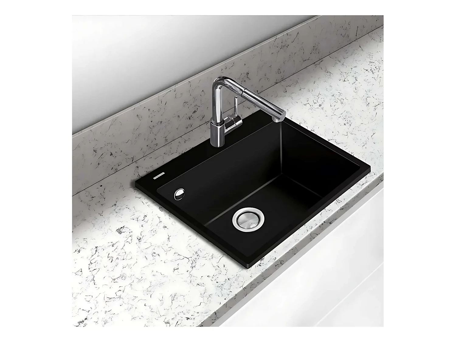 Évier à encastrer 1 Cuve 69x40x20cm - Quartz Noir Mat -  Quadra SE FRÉCAN