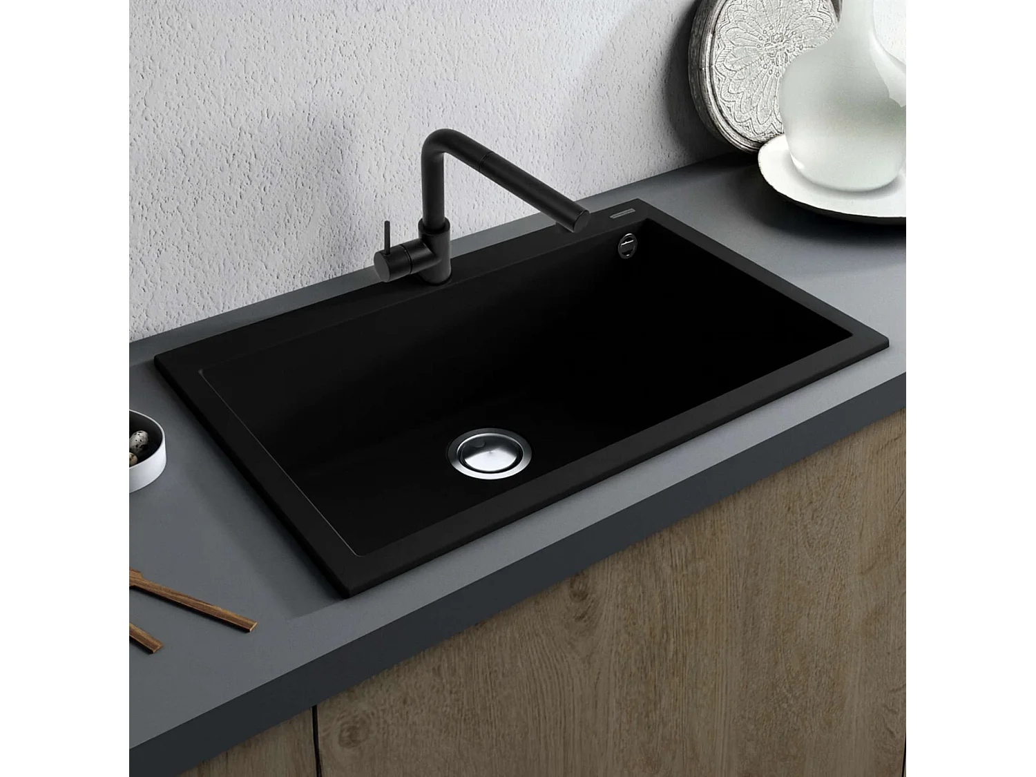 Évier à encastrer 1 Cuve 72x40x20cm - Quartz Noir Mat -  Kera SE FRÉCAN