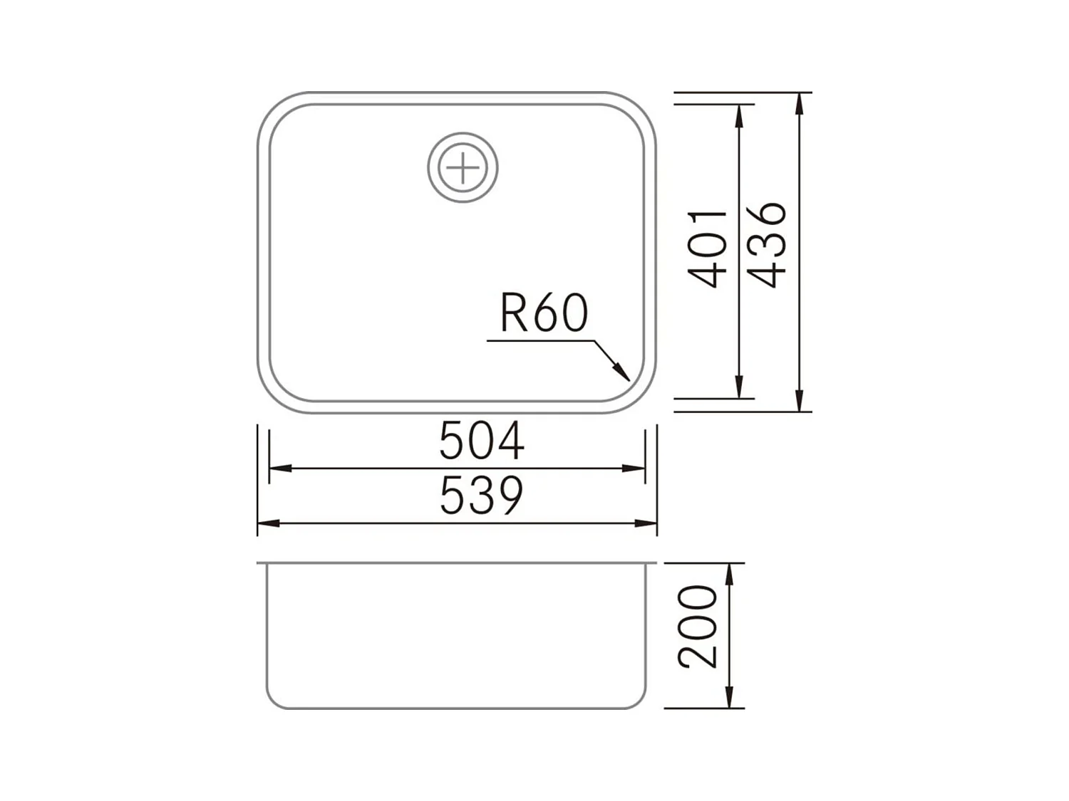 Évier sous-plan 1 Cuve 50x40x18cm R60mm - Acier inox 18/10 -  BM Top FRÉCAN