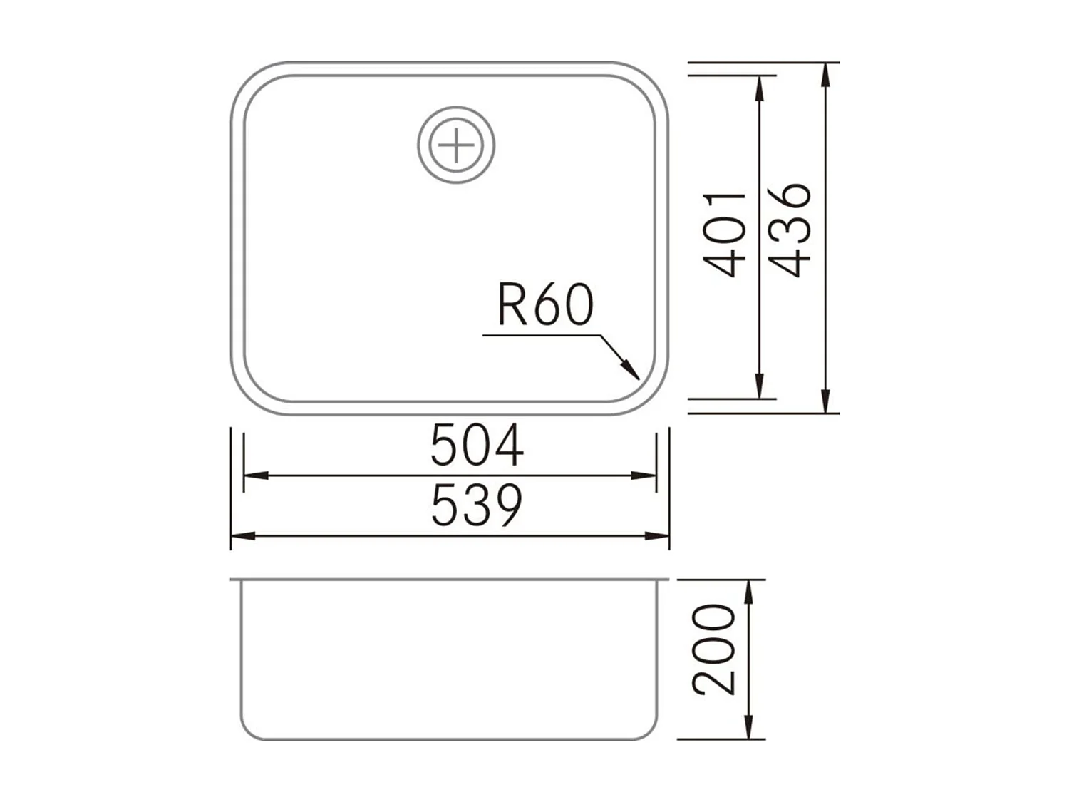 Évier sous-plan 1 Cuve 50x40x18cm R60mm - Acier inox 18/10 -  BM Top FRÉCAN