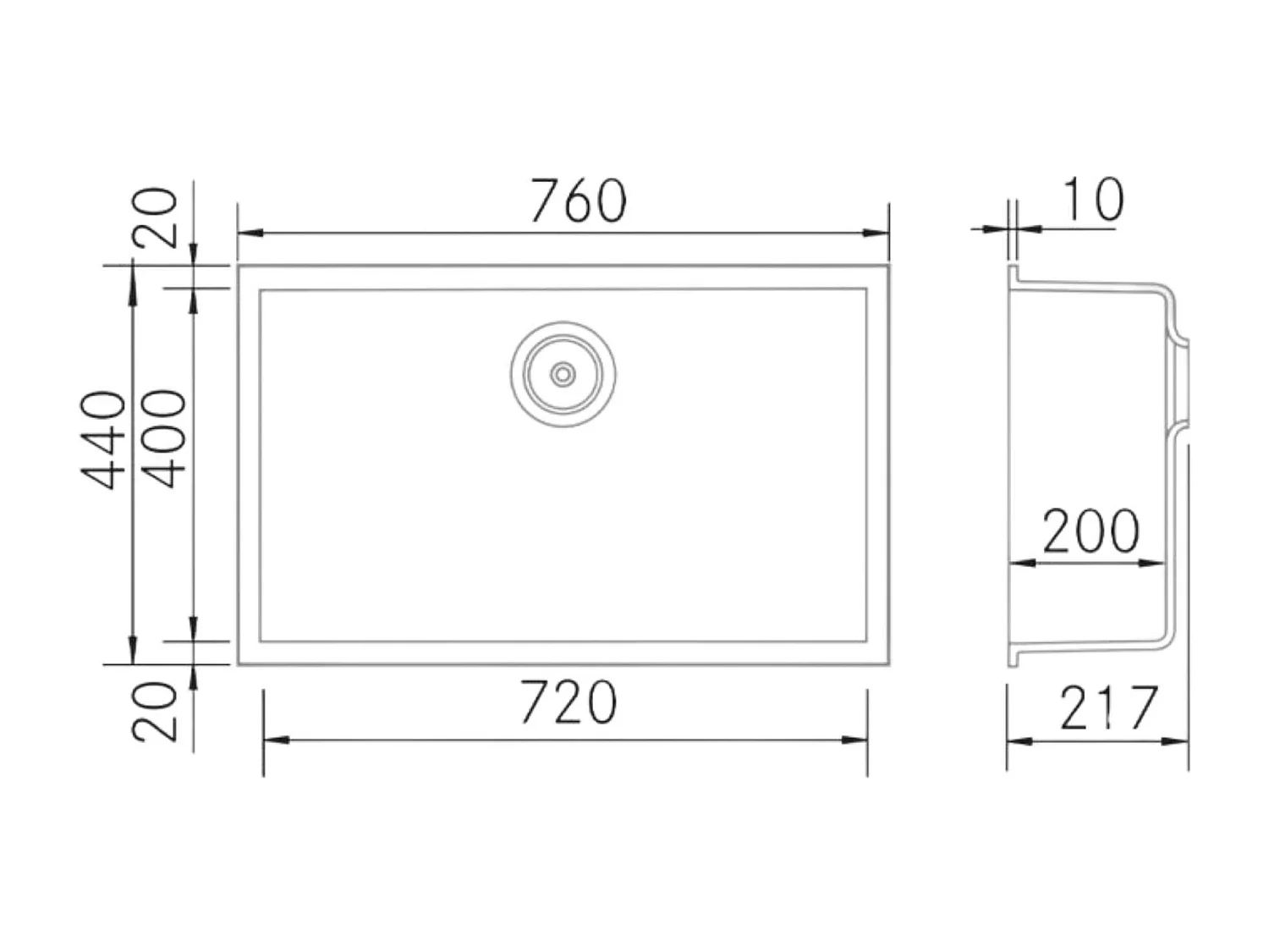 Évier sous-plan 1 Cuve 72x40x20cm R5mm - Quartz Blanc -  Kera BE FRÉCAN