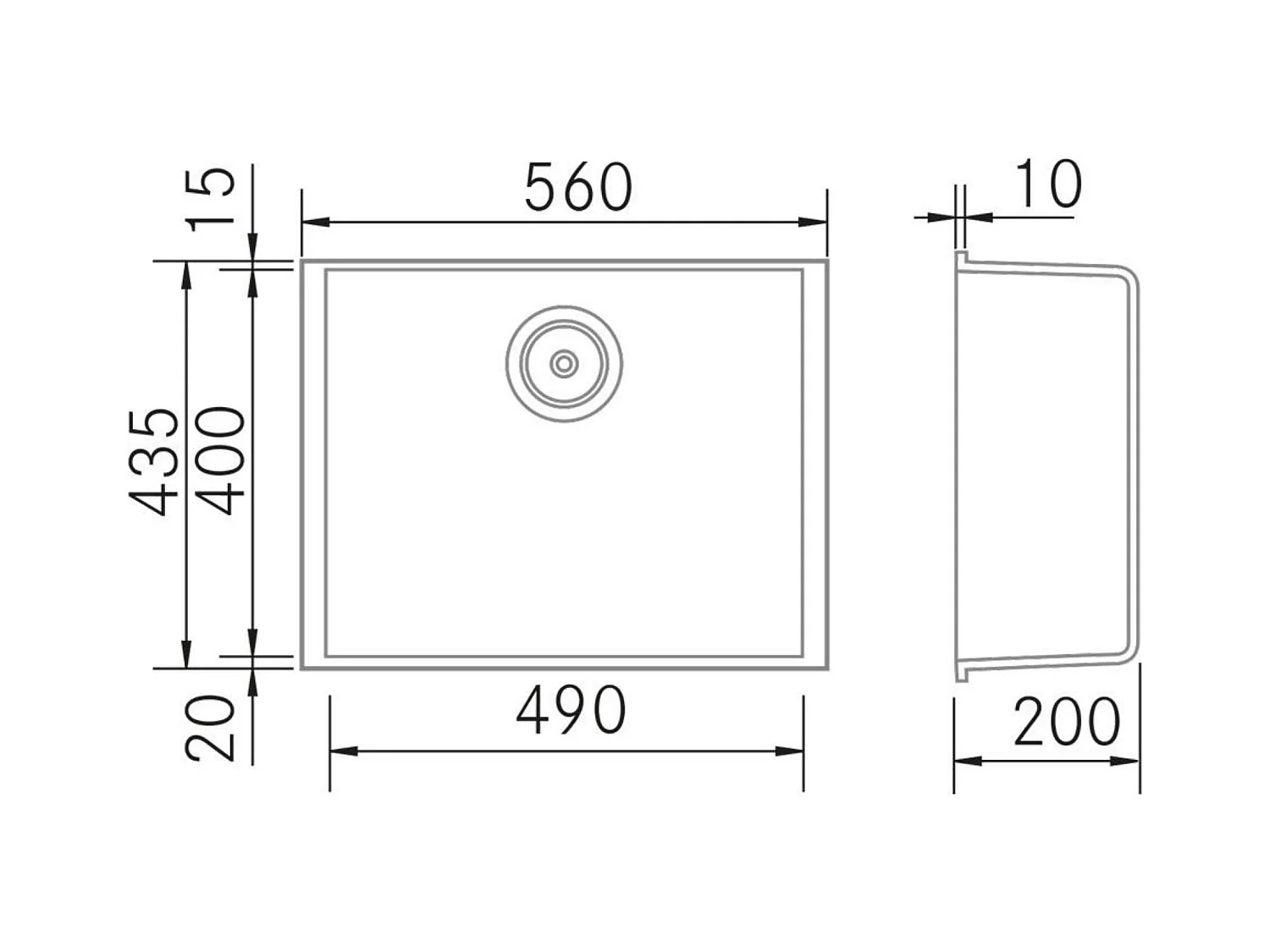 Évier sous-plan 1 Cuve 49x40x20cm R5 mm - Quartz Blanc -  Quadra BE FRÉCAN