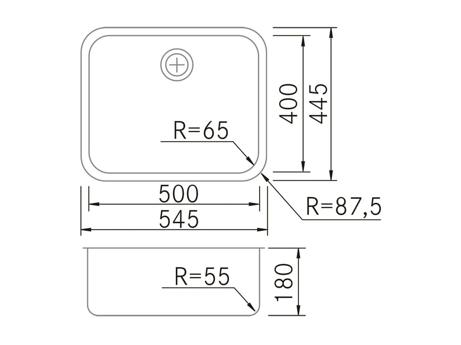Évier sous-plan 1 Cuve 50x40x18cm R65mm - Acier inox 18/10 -  ONIX FRÉCAN