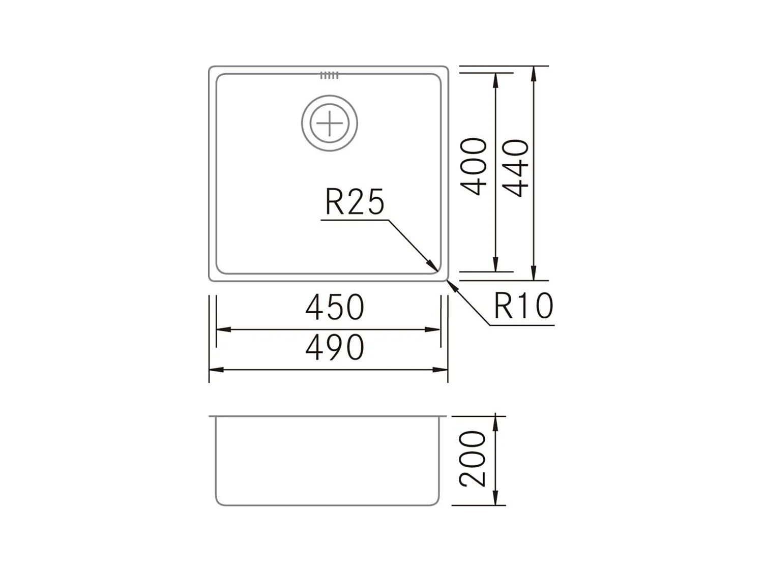 Évier sous-plan 1 Cuve 45x40x20cm R25mm - Acier inox 18/10 -  ZN Top FRÉCAN
