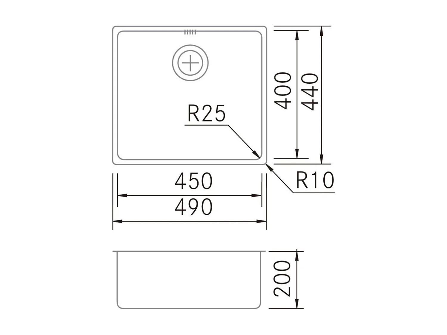 Évier sous-plan 1 Cuve 45x40x20cm R25mm - Acier inox 18/10 -  ZN Top FRÉCAN