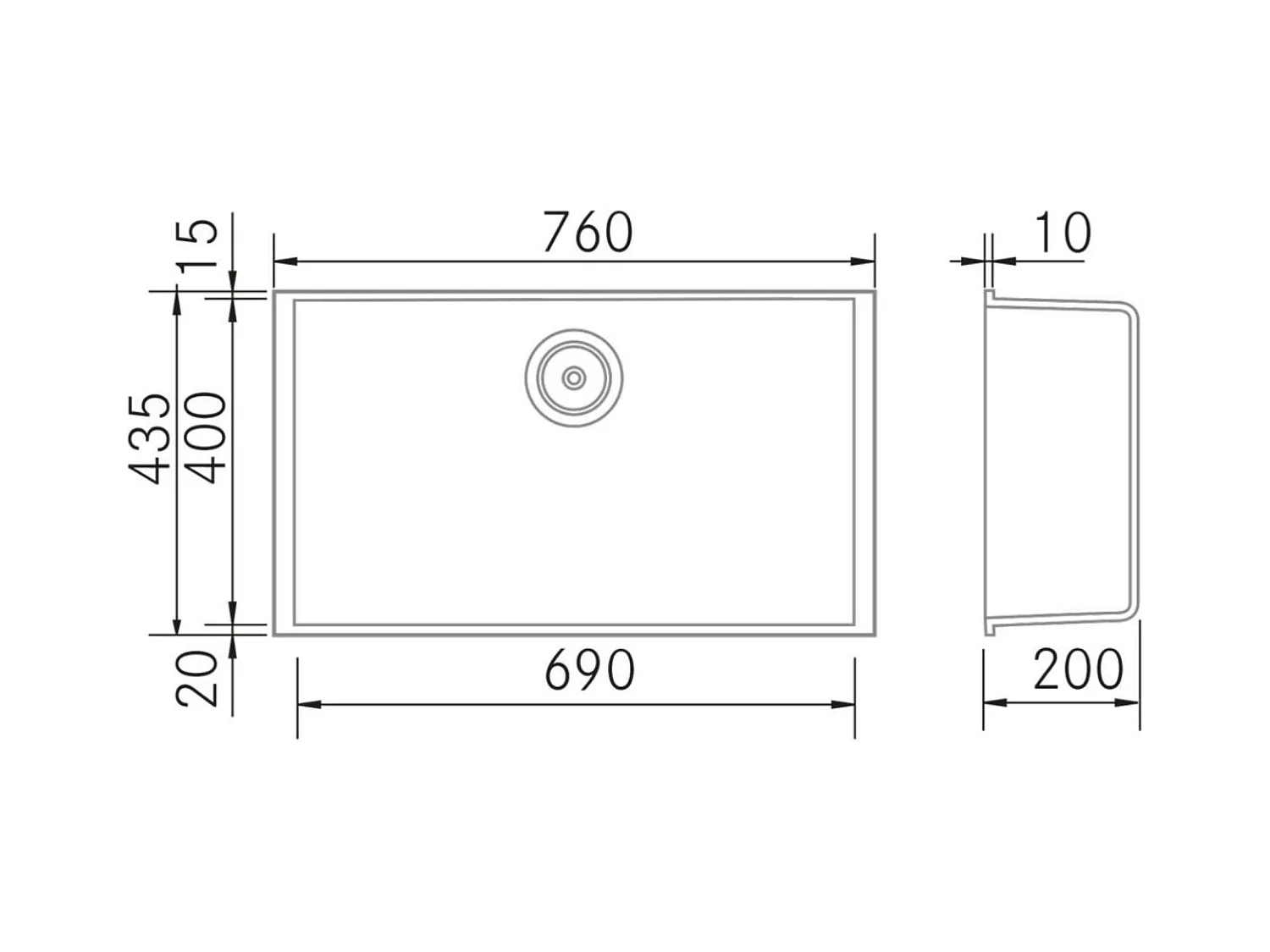 Évier sous-plan 1 Cuve 69x40x20cm R5mm - Quartz Tartufe -  Quadra BE FRÉCAN