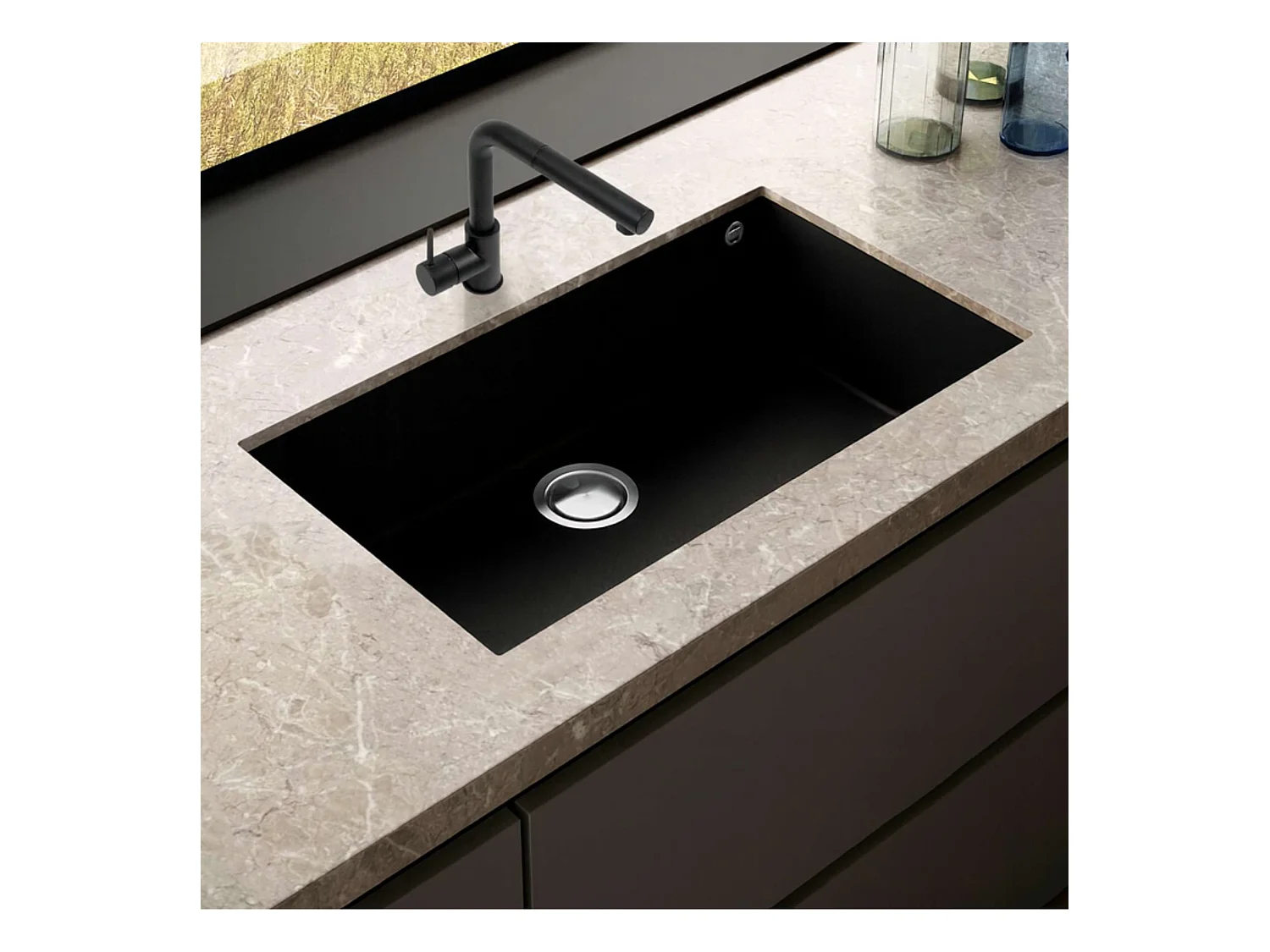 Évier sous-plan 1 Cuve 72x40x20cm R5mm - Quartz Noir Mat -  Kera BE FRÉCAN