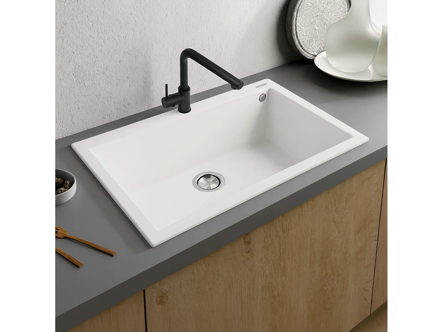 Évier à encastrer 1 Cuve 50x40x20cm - Quartz Blanc -  Kera SE FRÉCAN