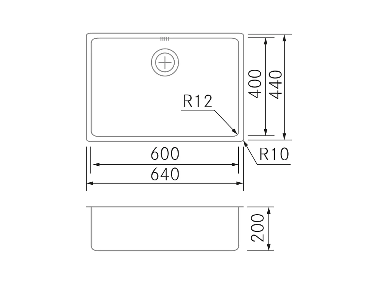 Évier à encastrer 1 Cuve 60x40x20cm R10mm - Acier inox 18/10 -  Ampla FRÉCAN