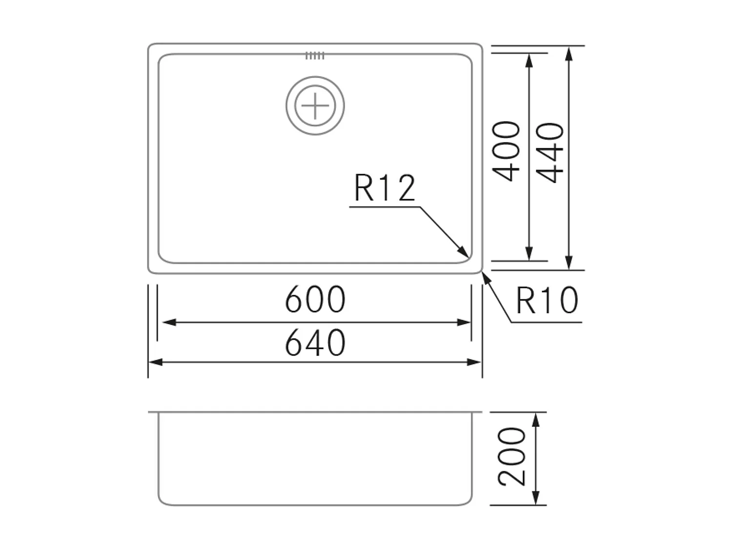 Évier à encastrer 1 Cuve 60x40x20cm R10mm - Acier inox 18/10 -  Ampla FRÉCAN