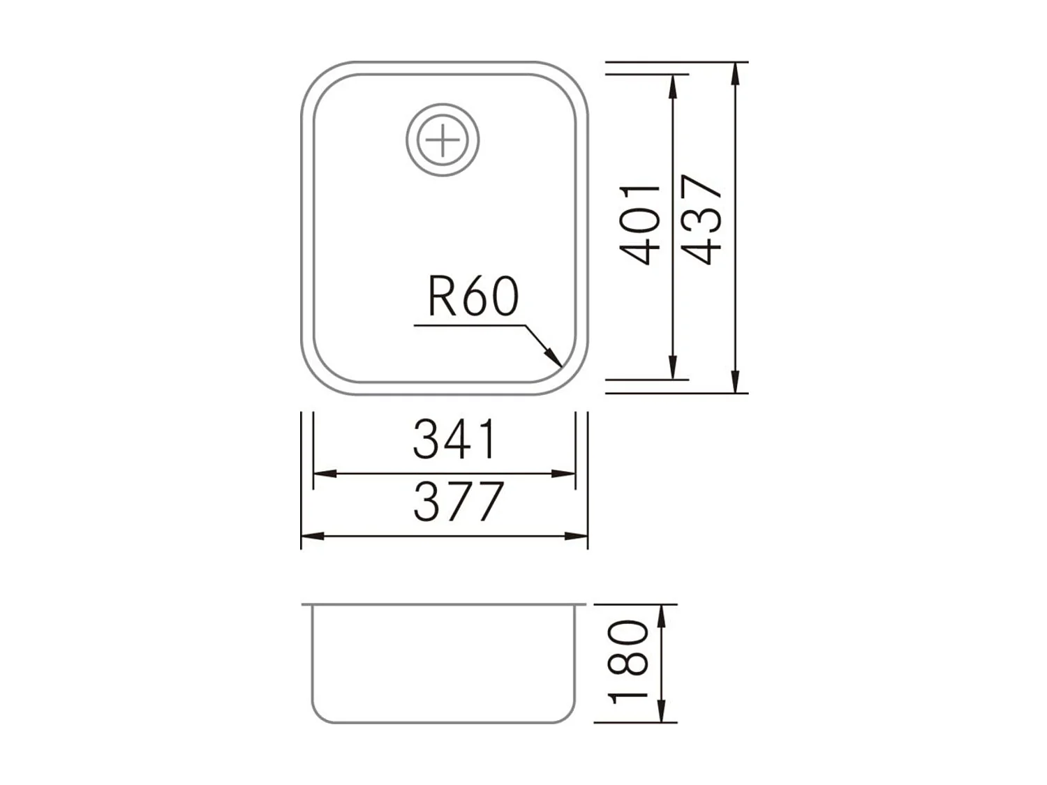 Évier sous-plan 1 Cuve 34x40x18cm R60mm - Acier inox 18/10 -  BM Top FRÉCAN
