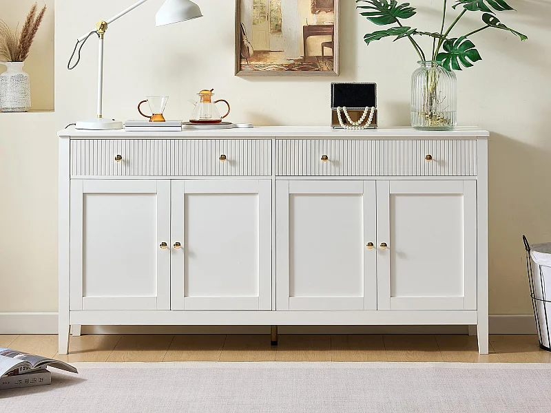 Buffet moderne 162x40x80 cm - avec 4 portes - MDF + panneaux de particules - Blanc