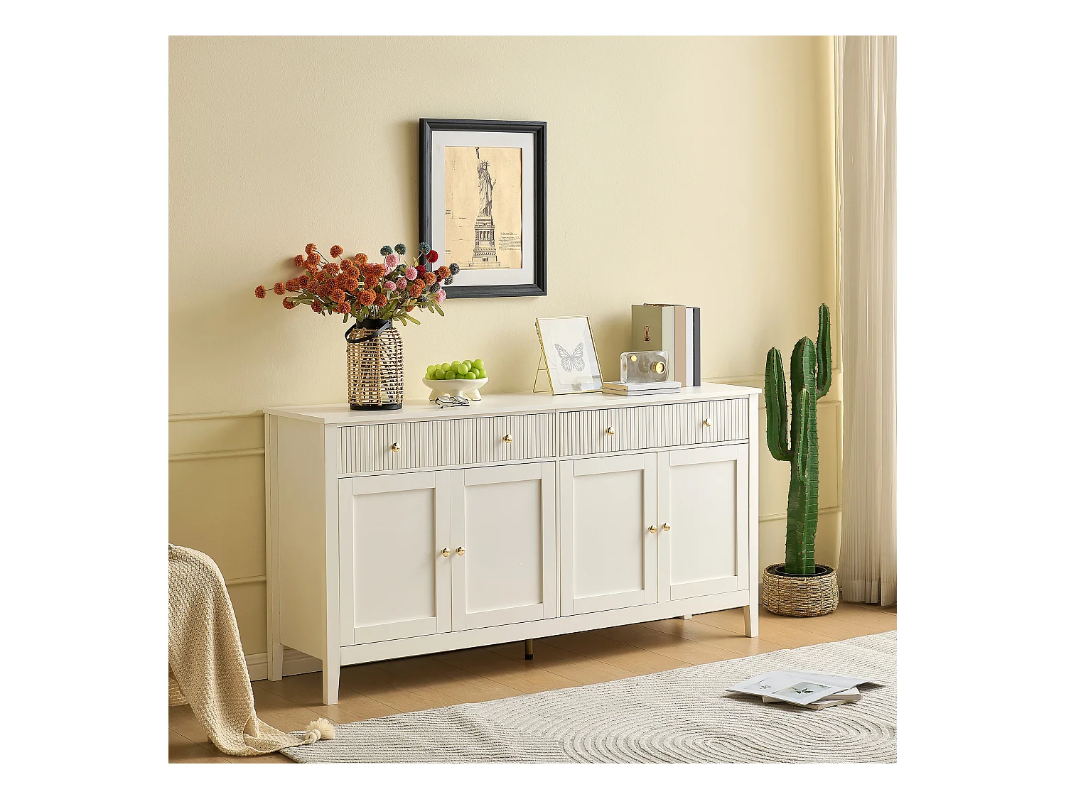 Buffet moderne 162x40x80 cm - avec 4 portes - MDF + panneaux de particules - Blanc
