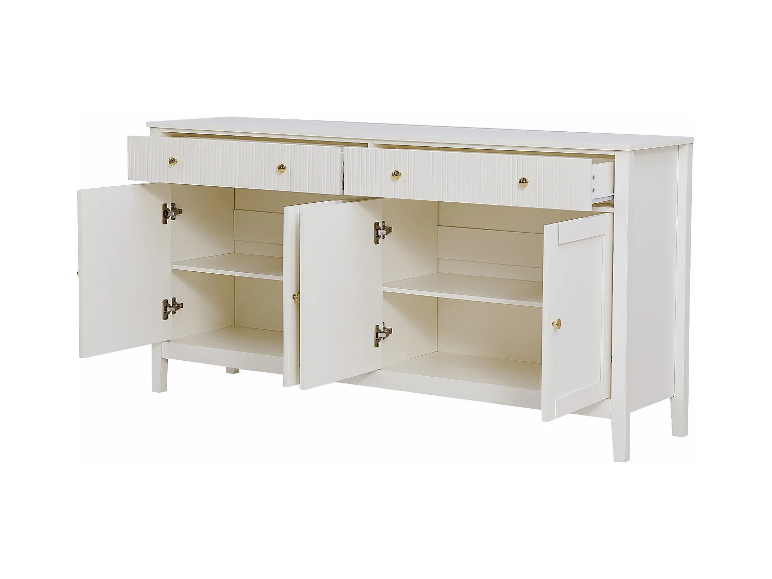 Buffet moderne 162x40x80 cm - avec 4 portes - MDF + panneaux de particules - Blanc