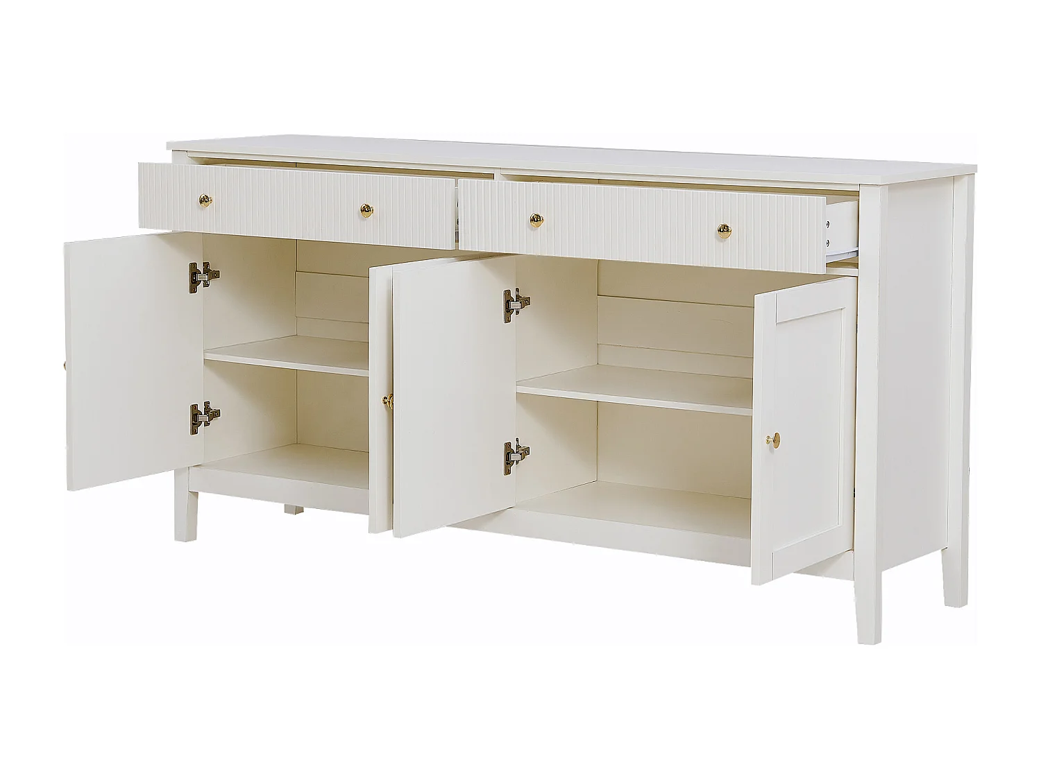 Nowoczesny bufet 162x40x80 cm - z 4 drzwiami - MDF + płyty wiórowe - Biały