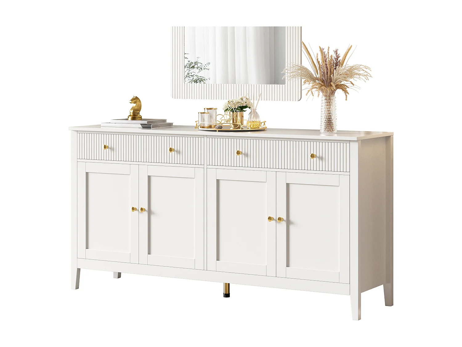 Modern sideboard 160x40x82 cm - with 4 doors - MDF + particleboard - White
