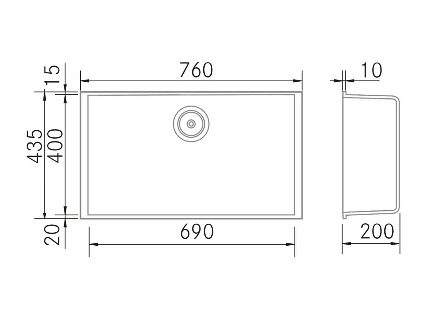 Évier sous-plan 1 Cuve 69x40x20cm R5mm - Quartz Blanc -  Quadra BE FRÉCAN