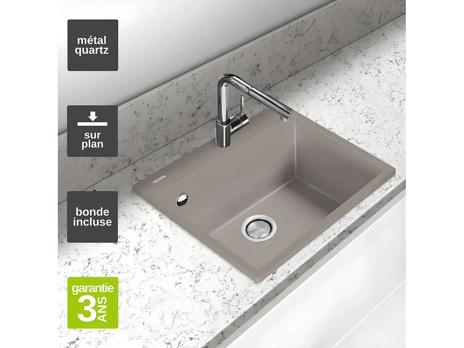 Évier à encastrer 1 Cuve 49x40x20cm - Quartz Tartufe -  Quadra SE FRÉCAN