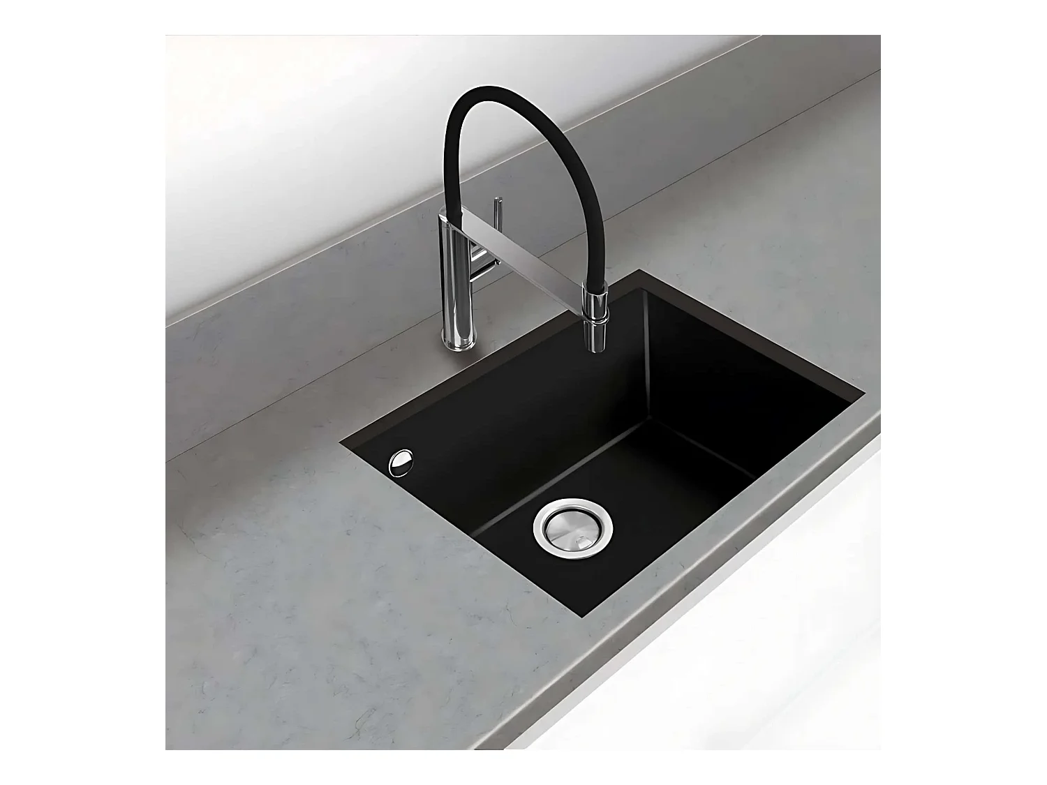 Évier sous-plan 1 Cuve 69x40x20cm R5mm - Quartz Noir Mat -  Quadra BE FRÉCAN