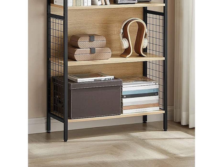 Bibliothèque Valora – 4 étagères en chêne Sonoma avec cadre en acier noir