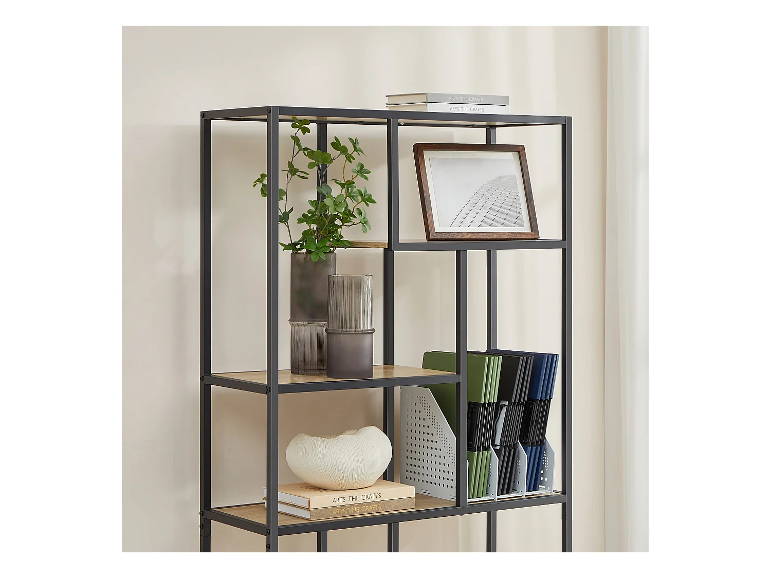 Librería Valora de 6 estantes estilo loft de roble Sonoma con marco negro