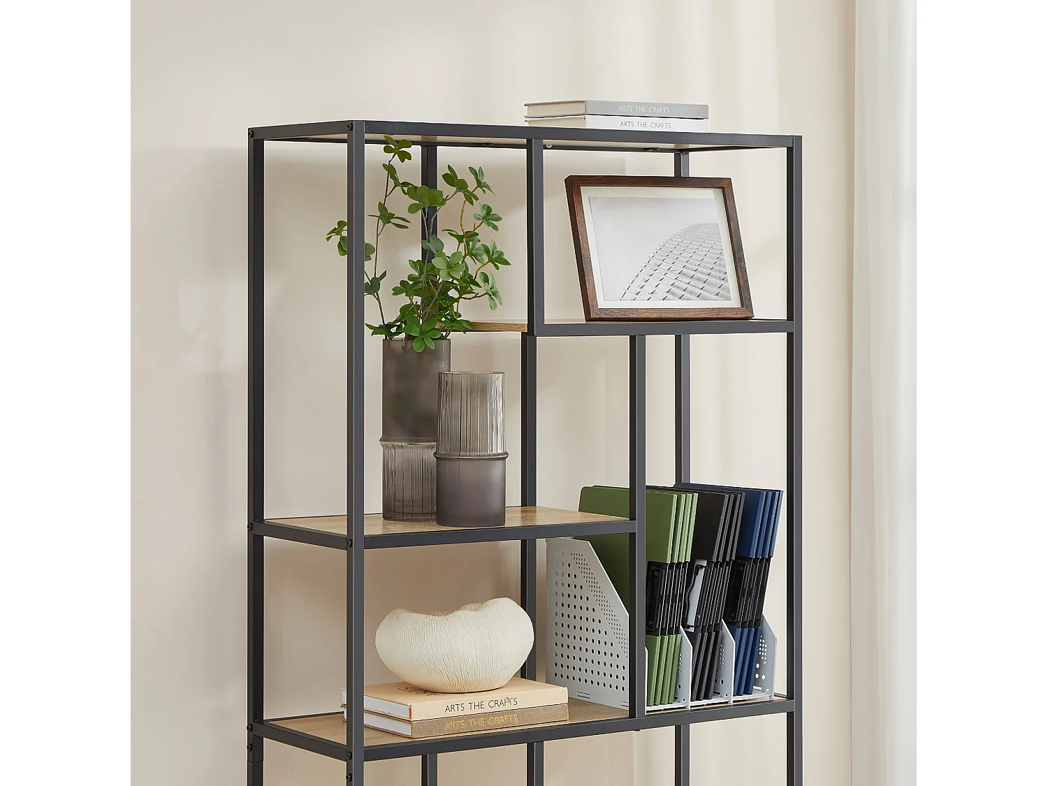 Librería Valora de 6 estantes estilo loft de roble Sonoma con marco negro