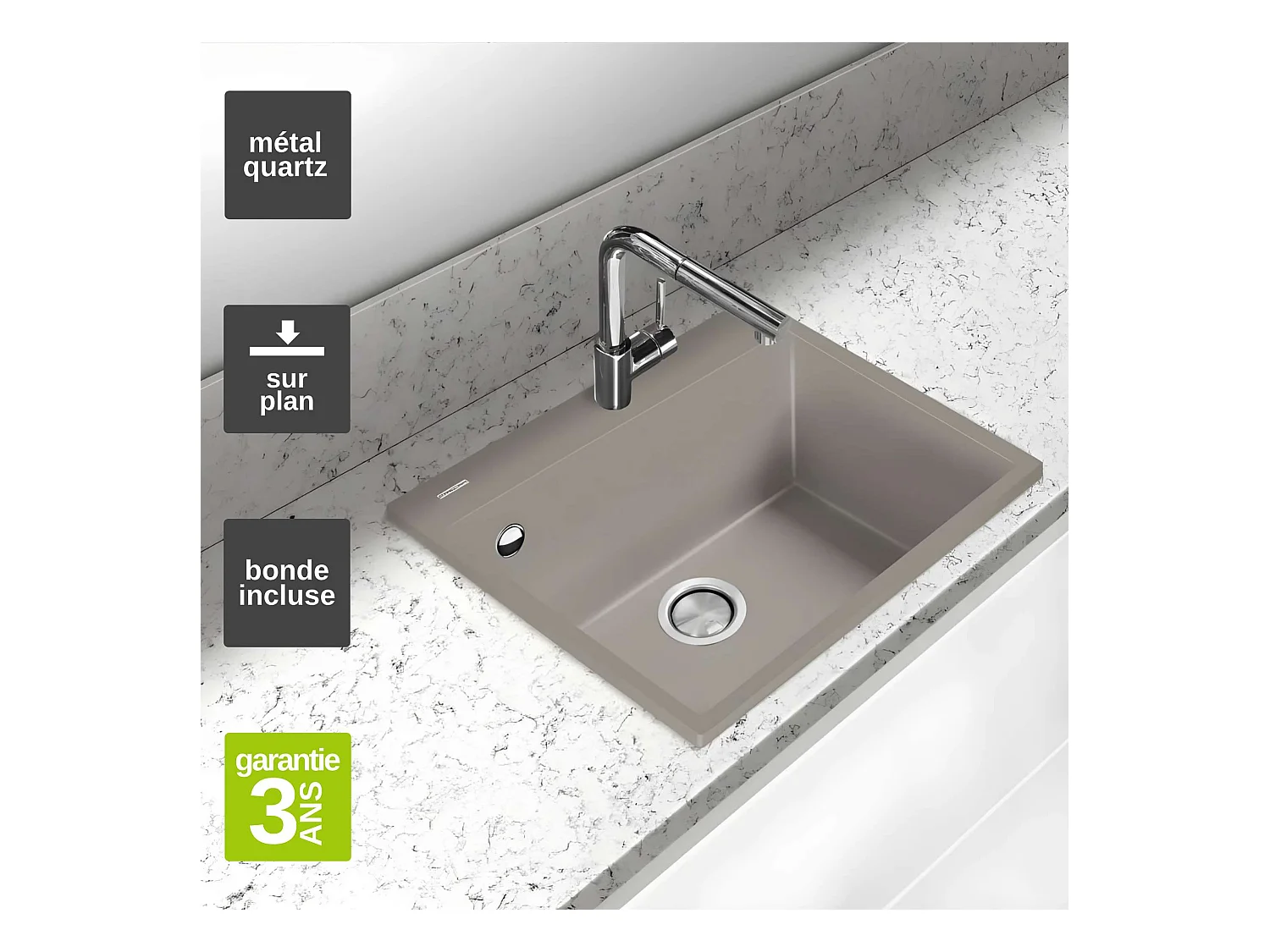 Évier à encastrer 1 Cuve 69x40x20cm - Quartz Tartufe -  Quadra SE FRÉCAN