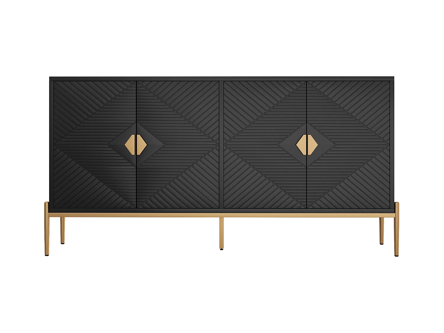 Buffet moderne 162x40x80 cm - avec 4 portes - Pieds en métal - MDF + panneaux de particules - Noir