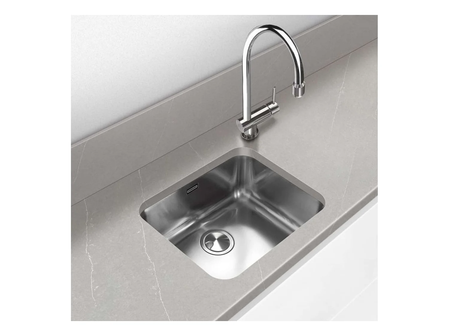 Évier sous-plan 1 Cuve 45x40x18cm R60mm - Acier inox 18/10 -  BM Top FRÉCAN