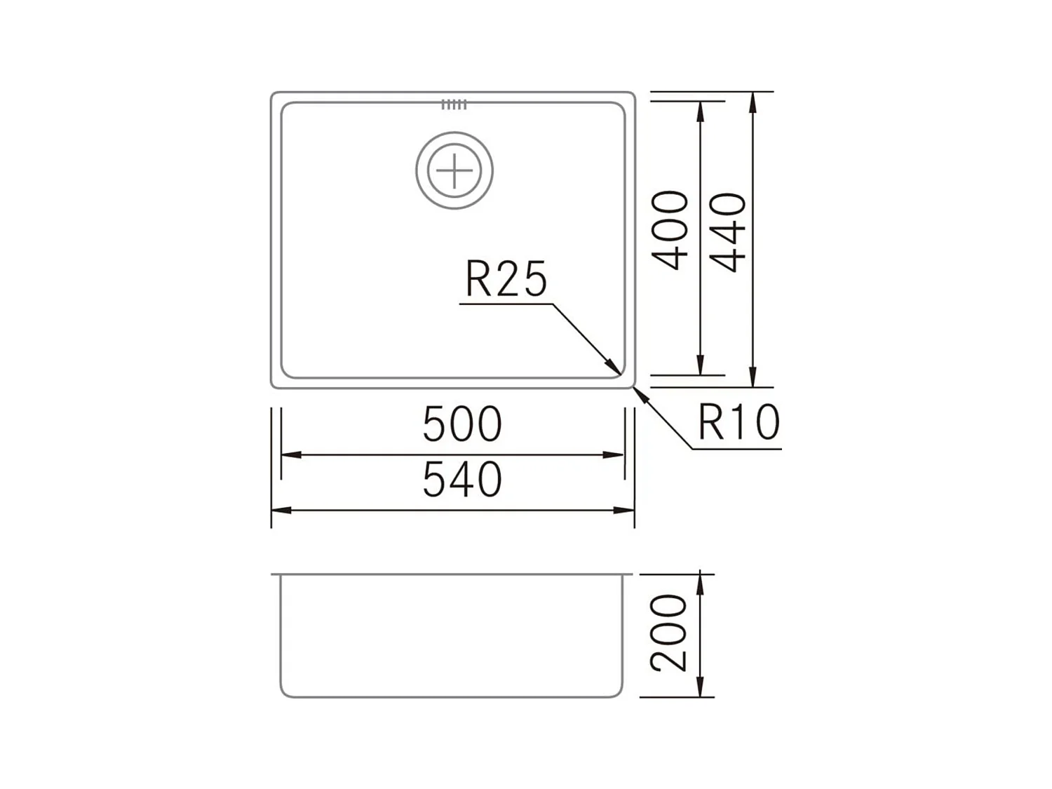 Évier sous-plan 1 Cuve 40x40x18cm R65mm - Acier inox 18/10 -  ONIX FRÉCAN