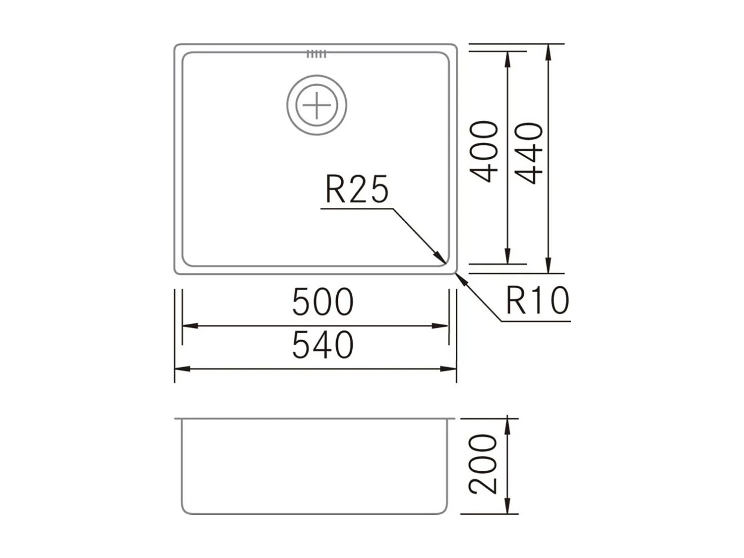 Évier sous-plan 1 Cuve 40x40x18cm R65mm - Acier inox 18/10 -  ONIX FRÉCAN