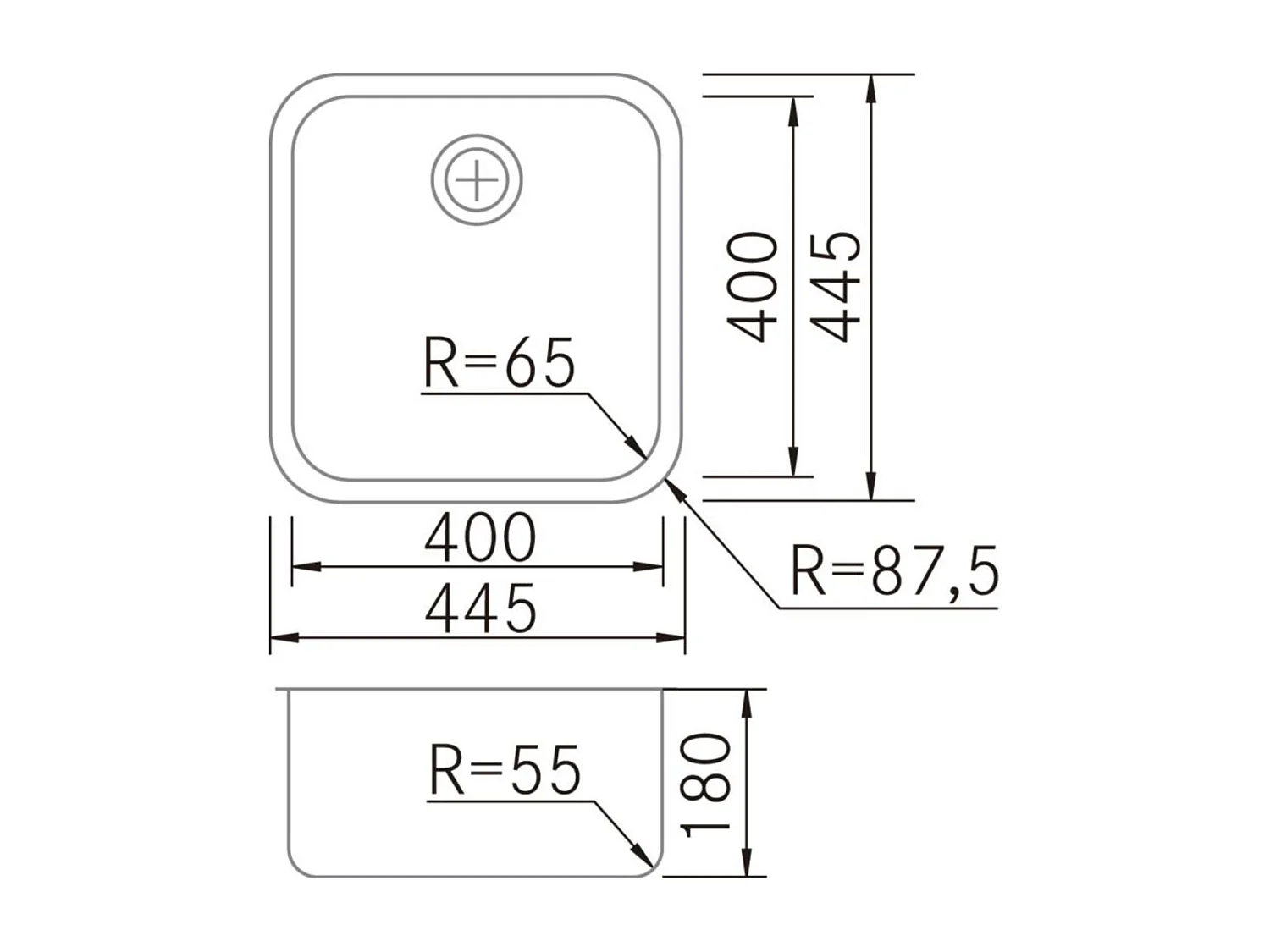 Évier sous-plan 1 Cuve 40x40x18cm R65mm - Acier inox 18/10 -  ONIX FRÉCAN