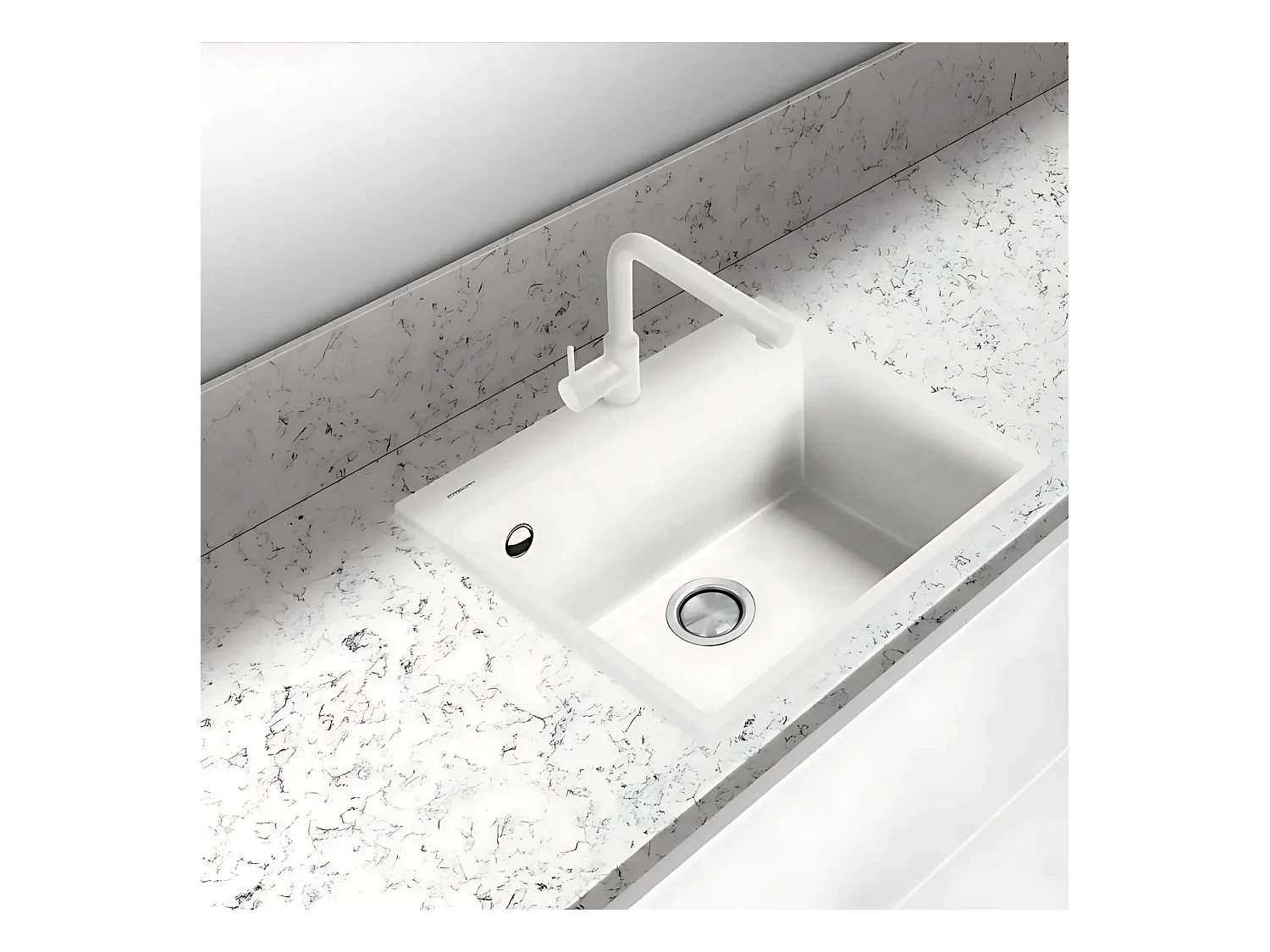 Évier à encastrer 1 Cuve 69x40x20cm - Quartz Blanc -  Quadra SE FRÉCAN