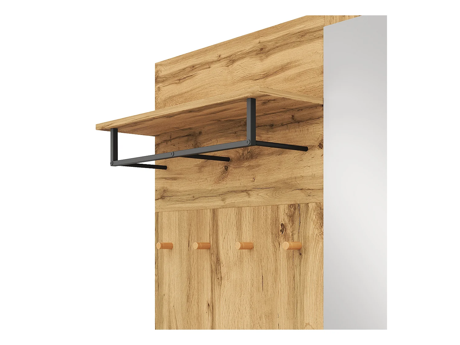 Ensemble vestiaire d'entrée 100x38x185 cm - avec miroir et patères - avec meuble à chaussures et banc à chaussures - Naturel + noir